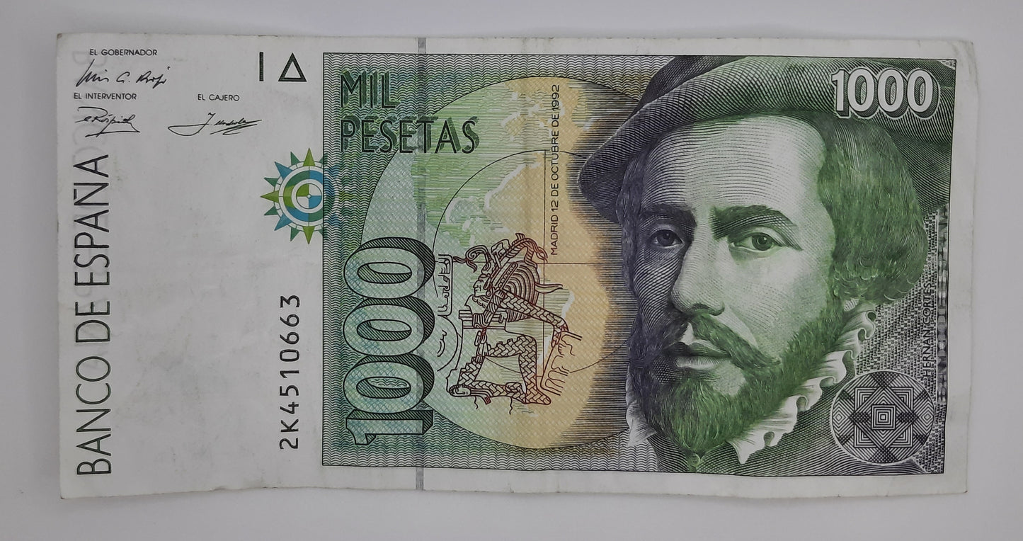 1992 Spain, Banco De Espana - 1000 Spanish Pesetas Banknote ESP Serial No 2K 4510663 P-163