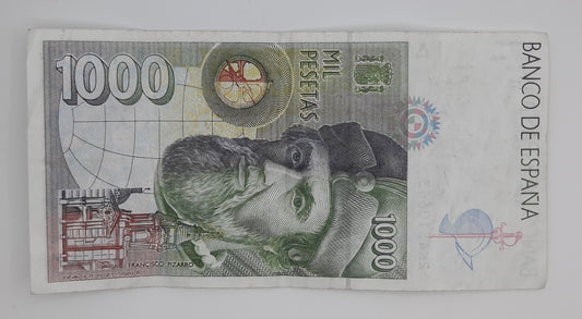 1992 Spain, Banco De Espana - 1000 Spanish Pesetas Banknote ESP Serial No 2K 4510663 P-163
