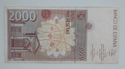 1992 Spain, Banco De Espana - 2000 Spanish Pesetas Banknote ESP Serial No 4d 3151021 P-164