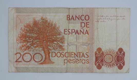1980 Spain, Banco De Espana - 200 Spanish Pesetas Banknote ESP Serial No H 6126129 P-156