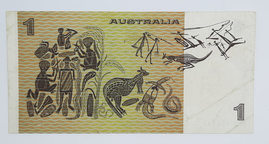 1974 Reserve Bank of Australia - 1 (One) AUD Australian Dollar Banknote Serial No. BPG 450194 P-42a
