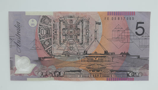 2005 Reserve Bank of Australia - 5 (Five) AUD Australian Dollar Banknote Serial No. FE 05817665 P-57C