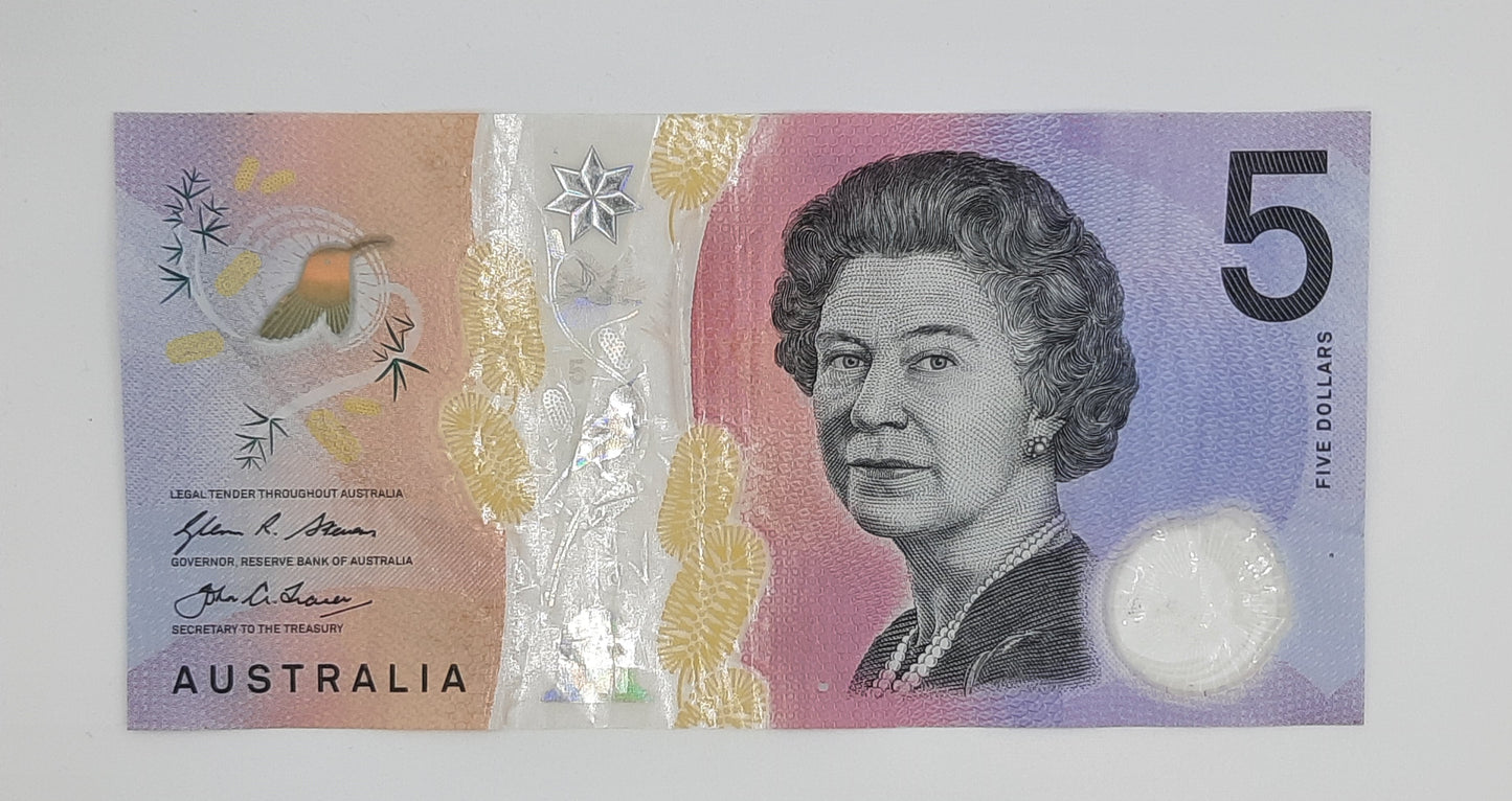 2016 Reserve Bank of Australia - 5 (Five) AUD Australian Dollars Banknote Serial No. DG 163444607 P-62a
