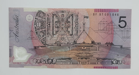 1997 Reserve Bank of Australia - 5 (Five) AUD Australian Dollars Banknote Serial No. BF 97091046 P-51c