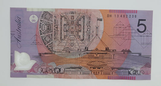 2013 Reserve Bank of Australia - 5 (Five) AUD Australian Dollars Banknote Serial No. DH 13492236 P-57h