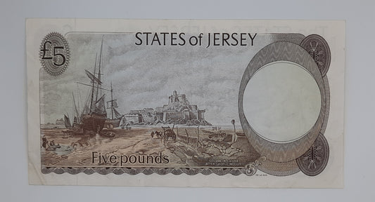 1976 States of Jersey, Channel Islands - 5 (Five) Jersey Pounds Banknote Serial No. BB 613812 P-12a