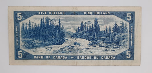 1954 Bank of Canada / Banque Du Canada - 5 (Five) Canadian Dollars CAD Banknote Serial No. M5 4435869