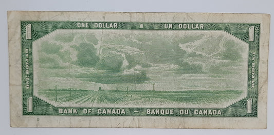 1954 Bank of Canada / Banque Du Canada - 1 (One) Canadian Dollar CAD Banknote Serial No. VF 8025436