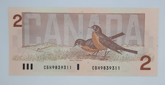 1986 Bank of Canada / Banque Du Canada - 2 (Two) Canadian Dollars CAD Banknote Serial No. CBH 9839311 P-94 UNC