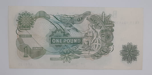 1970 Bank of ENGLAND, UK - £1 (One) British Pound Banknote Serial No. ER11 484135 P-374