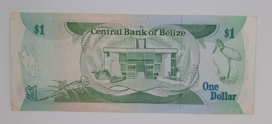 1987 Central Bank of Belize - 1 (One) Belizean Dollar Banknote Serial No. A14 454712 P-46c