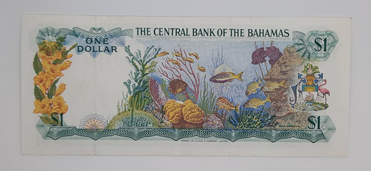 1974 The Central Bank of the Bahamas - 1 (One) Dollar Banknote Serial No. U1 978171 P-35b