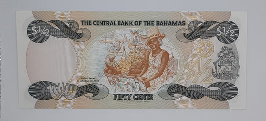 1984 The Central Bank of the Bahamas - 50 (Fifty) Cents Banknote Serial No. A 061728 P-42a