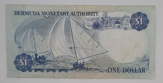 1986 Bermuda Monetary Authority - 1 (One) Dollar BMD Banknote Serial No, A8 499867 P-28c
