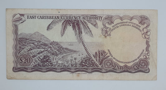 1965 Saint Vincent, Eastern Caribbean Currency Authority - 20 (Twenty) Dollars Banknote Serial No. A24 399323 P-15v