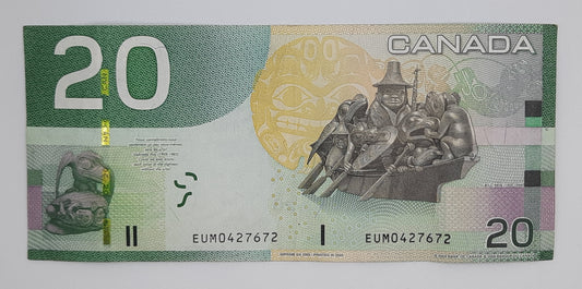 2009 (2004) Bank of Canada / Banque Du Canada - 20 Canadian Dollars CAD Banknote Serial No. EUM 0427672 P-103