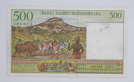 1995 Banki Foiben'i Madagascar (Central Bank of Madagascar)- 500 Francs Banknote, Serial No. C 10545834 P-75