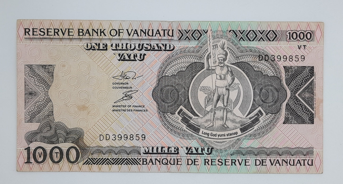 1993 Reserve Bank of Vanuatu - 1000 Vatu Banknote Serial NO. DD 399859 P-6