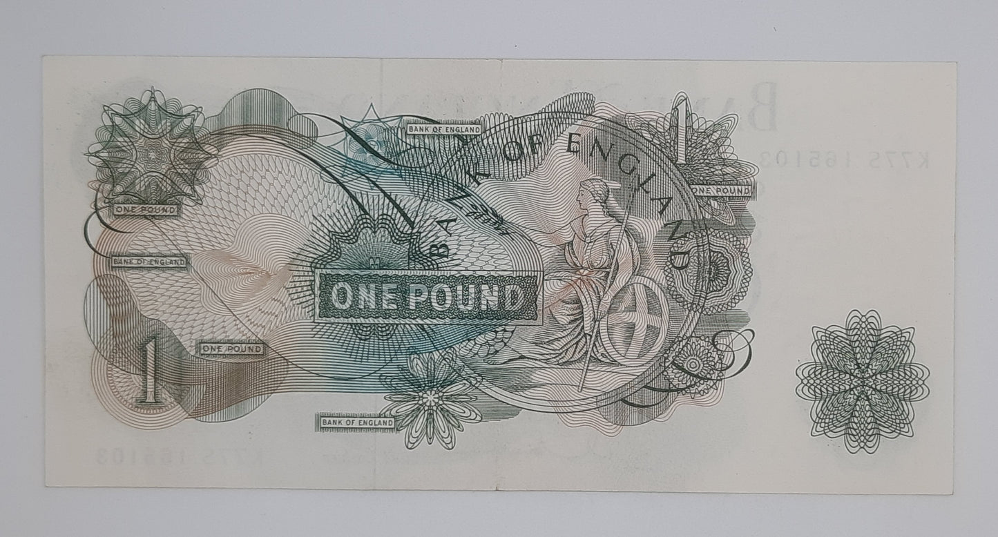 1963 Bank of ENGLAND, UK - £1 (One) British Pound Banknote Serial No. K77S 165103P-377c