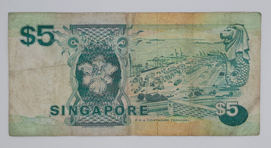1996 SINGAPORE / Singapura - $5 (Five) Singapore Dollars SGD Banknote Serial No. B40 096137 P-35