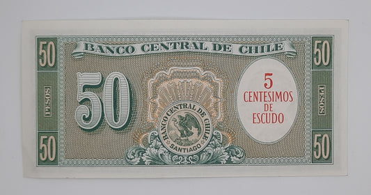 ND (1960–1964) Banco Central De Chile – 5 Céntesimos Overprint on 50 Pesos Pick# 126b | Overprint Note on Pick# 121