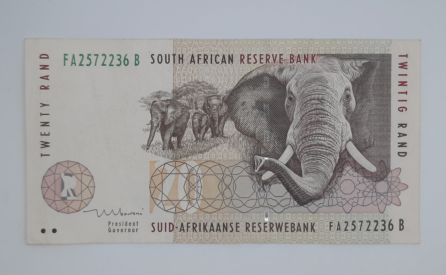 1999 South African Reserve Bank / 20 South African Rand ZAR Banknote Serial No. FA 2572236 B P-124b
