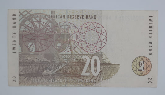 1999 South African Reserve Bank / 20 South African Rand ZAR Banknote Serial No. FA 2572236 B P-124b