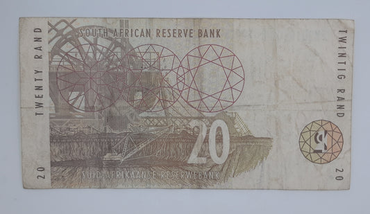 1999 South African Reserve Bank / 20 South African Rand ZAR Banknote Serial No. EM 2019101 B P-124b