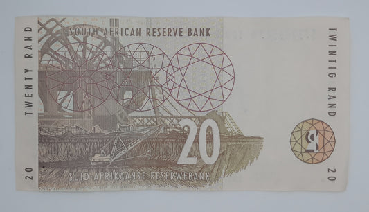 1999 South African Reserve Bank / 20 South African Rand ZAR Banknote Serial No. EJ 3203542 B P-124b
