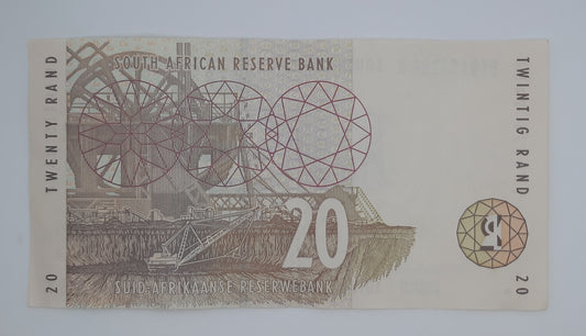 1999 South African Reserve Bank / 20 South African Rand ZAR Banknote Serial No. ET 9156308 B