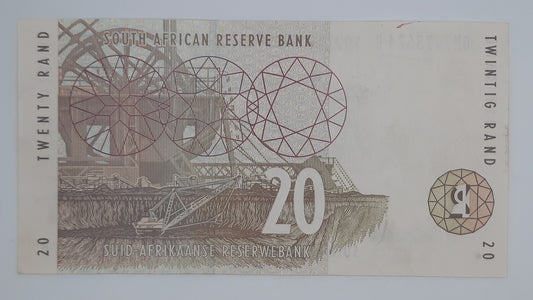 1993 South African Reserve Bank / 20 South African Rand ZAR Banknote Serial No. GM 7973674 B P-124a