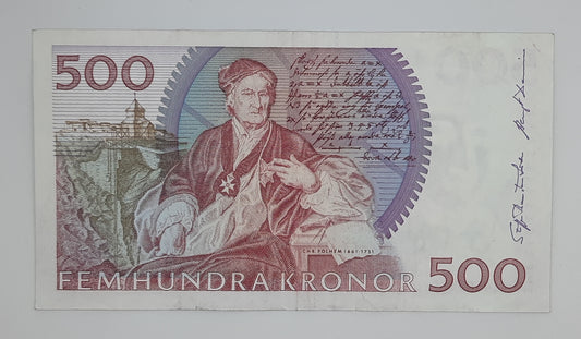 1992 Sweden, Sveriges Riksbank - 500 Swedish Kronor SEK Banknote Serial NO. 2440587926 P-59a