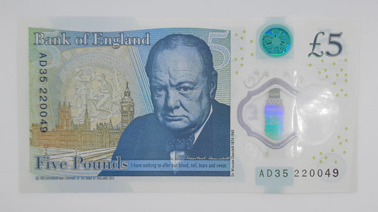 2016 Bank of ENGLAND, UK - £5 (Five) British Pounds Banknote P-394 Elizabeth II UNC