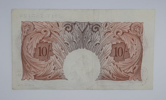 1955 Bank of ENGLAND, UK - 10 /- (Ten) British Shillings Banknote Serial No. J91Y 256124 B-271
