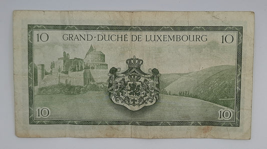 1954 Grand-Duche De Luxembourg - 10 (Ten) Francs Banknote Serial No. J 124250 P-48a