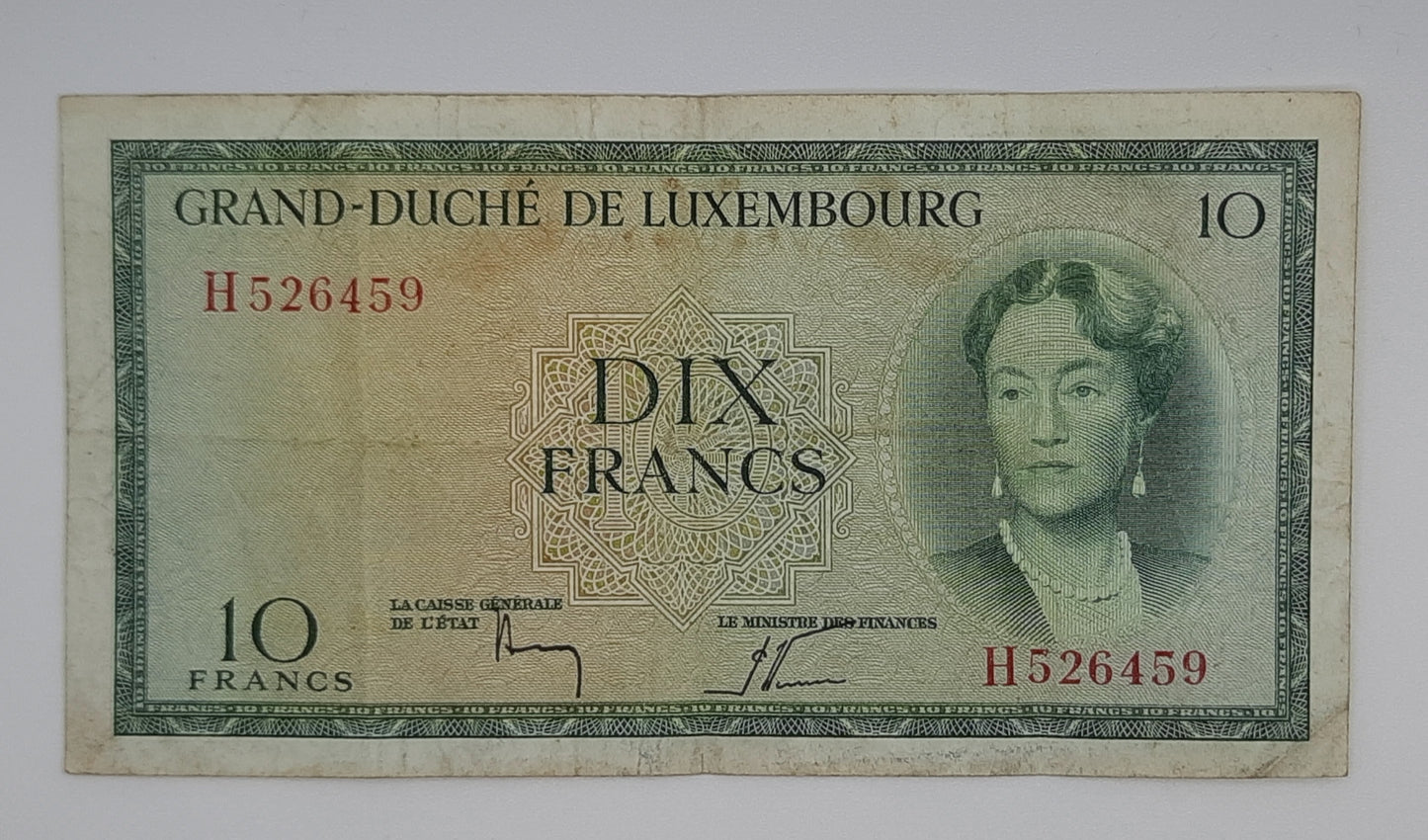 1954 Grand-Duche De Luxembourg - 10 (Ten) Francs Banknote Serial No. H 526459 P-48a