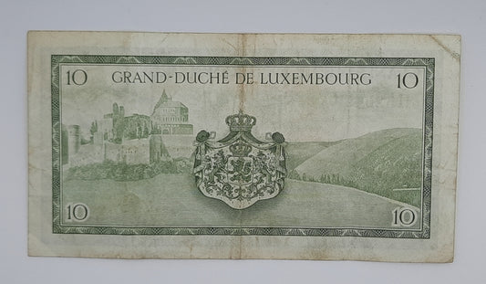 1954 Grand-Duche De Luxembourg - 10 (Ten) Francs Banknote Serial No. H 526459 P-48a
