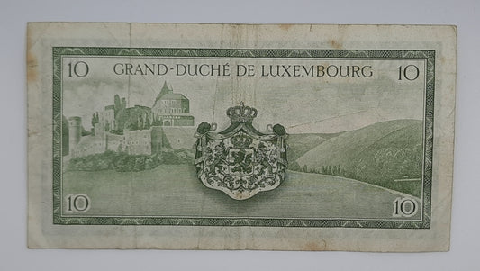 1954 Grand-Duche De Luxembourg - 10 (Ten) Francs Banknote Serial No. K 916405 P-48a