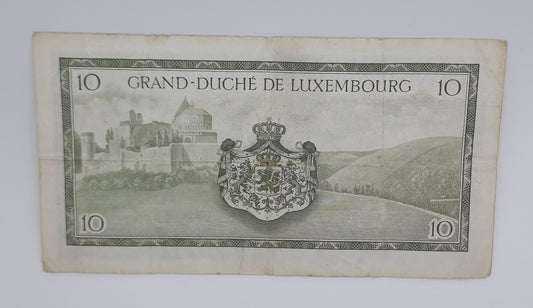 1954 Grand-Duche De Luxembourg - 10 (Ten) Francs Banknote Serial No. F 270768 P-48a