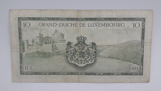 1954 Grand-Duche De Luxembourg - 10 (Ten) Francs Banknote Serial No. J 825404 P-48a