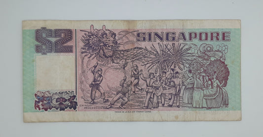 1997 SINGAPORE / Singapura - 2 (Two) Singapore Dollars SGD Banknote Serial No. GM 297203 P-28