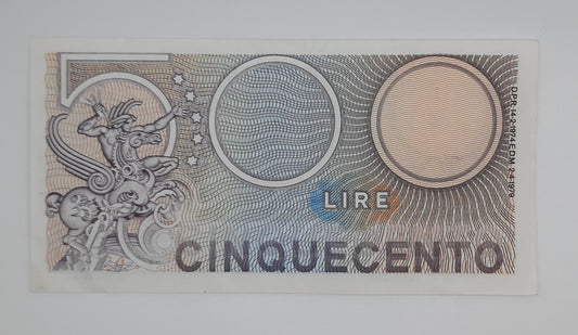 1979 Banca D'Italia, Italy - 500 Italian Lire ITL Banknote P-94 Serial NO. B33 848411