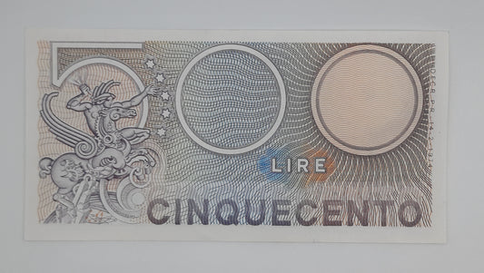 1974 Banca D'Italia, Italy - 500 Italian Lire ITL Banknote P-94 Serial NO. T06 354428