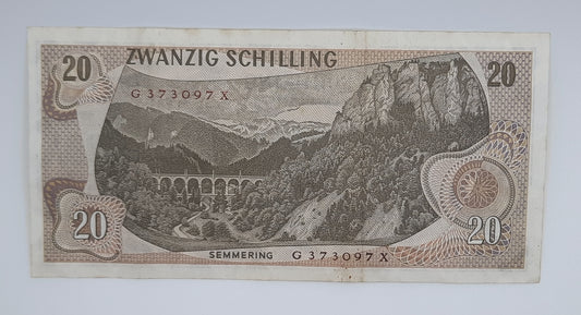 1967 Austria, Austrian National Bank - 20 Austrian Schilling Banknote P-142 No. G 373097
