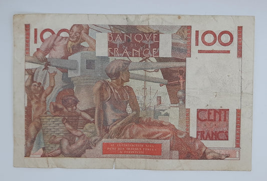 1949 Banque De France - 100 French Francs Banknote P-128b Serial No. N287 21256