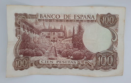 1970 Spain, Banco De Espana - 100 Spanish Pesetas Banknote ESP P-152 Serial No K 7988885