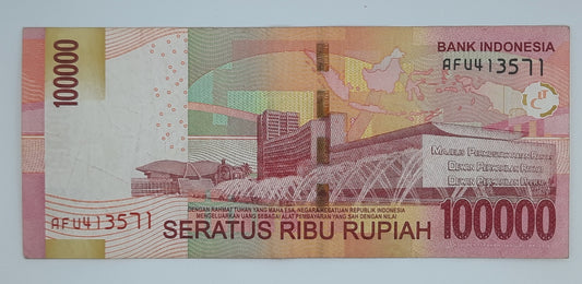 2014 Bank Indonesia - 100000 Indonesian Rupiah Banknote P-154 Serial No. AFU 413571