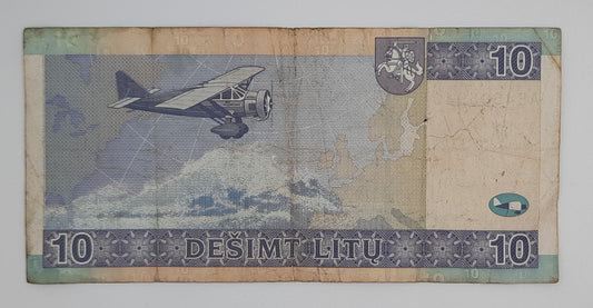 2007 Lithuania, Lietuvos Bankas - 10 Lithuanian Litu Banknote P-66a Serial No. AE 4505940