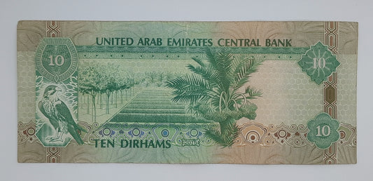 2015 UAE United Arab Emirates Central Bank - 10 UAE Dirhams Banknote P-27d Serial No. 220828186