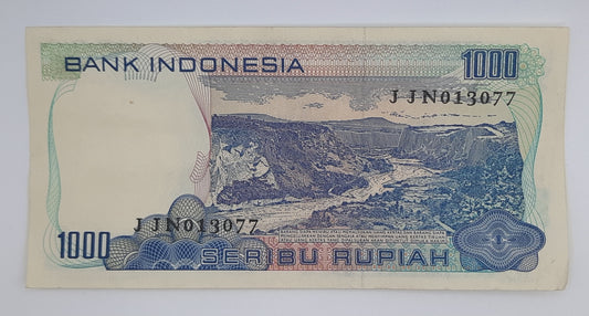 1980 Bank Indonesia - 1000 Indonesian Rupiah Banknote P-119 Serial No. JJN 013077